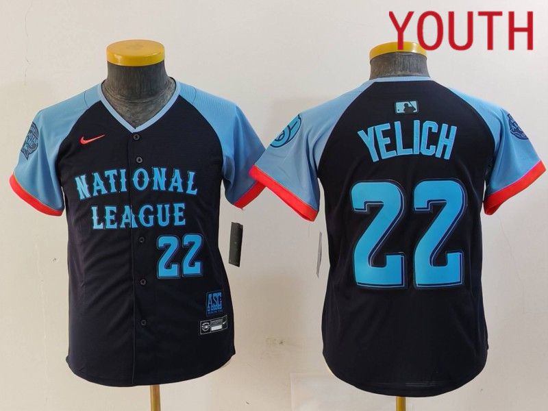 Youth Milwaukee Brewers #22 Yelich Blue All star 2024 Nike MLB Jersey style 5->youth mlb jersey->Youth Jersey